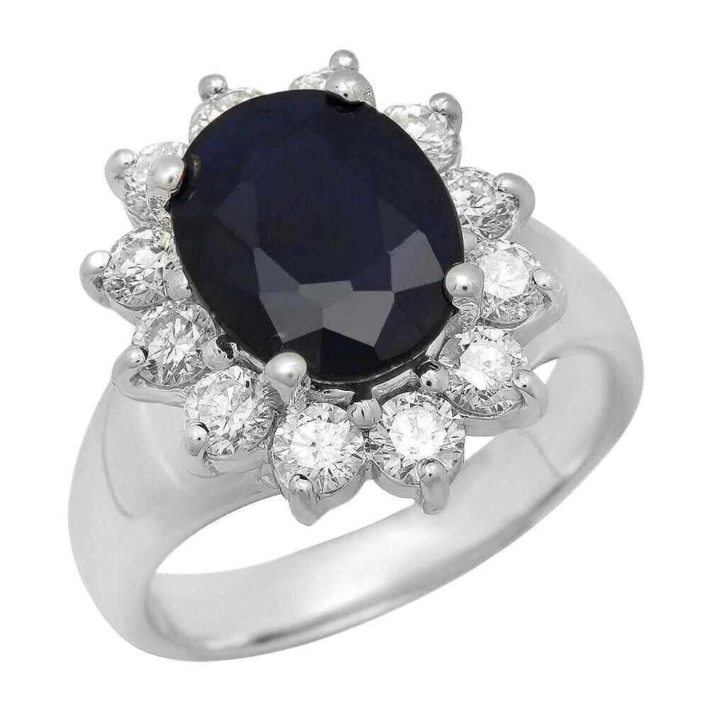 5.30 Carat Exquisite Natural Blue Sapphire and Diamond 14 Karat Solid White Gold For Sale