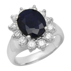 5.30 Carat Exquisite Natural Blue Sapphire and Diamond 14 Karat Solid White Gold