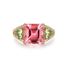 5.30 Carat Green Tourmaline and Diamond Ring in 18K Yellow Gold