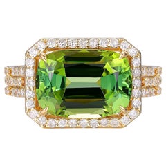 5.30 Carat Green Tourmaline and Diamond Ring in 18K Yellow Gold