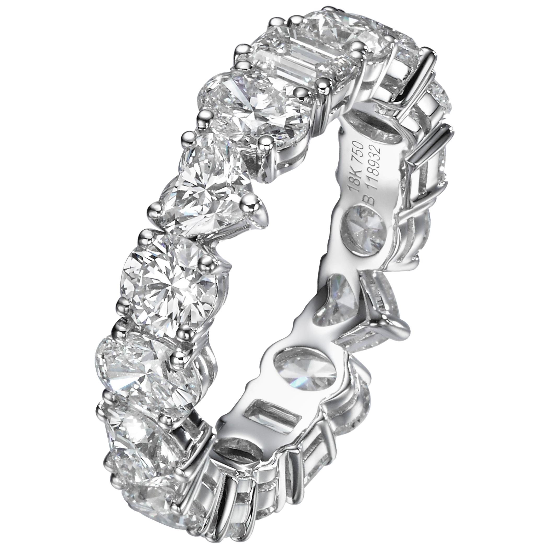 5.30 Carat Multi Shape Diamond Eternity 18 Karat White Gold Band Ring