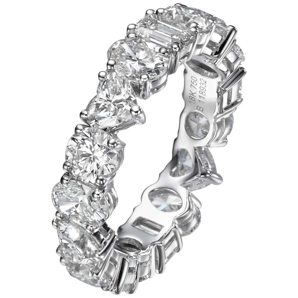 5.30 Carat Multi Shape Diamond Eternity 18 Karat White Gold Band Ring ...