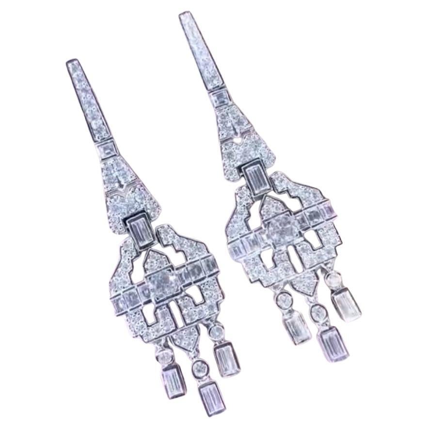5.30 Carat Natural Diamonds 18K Gold Art Decó Earrings