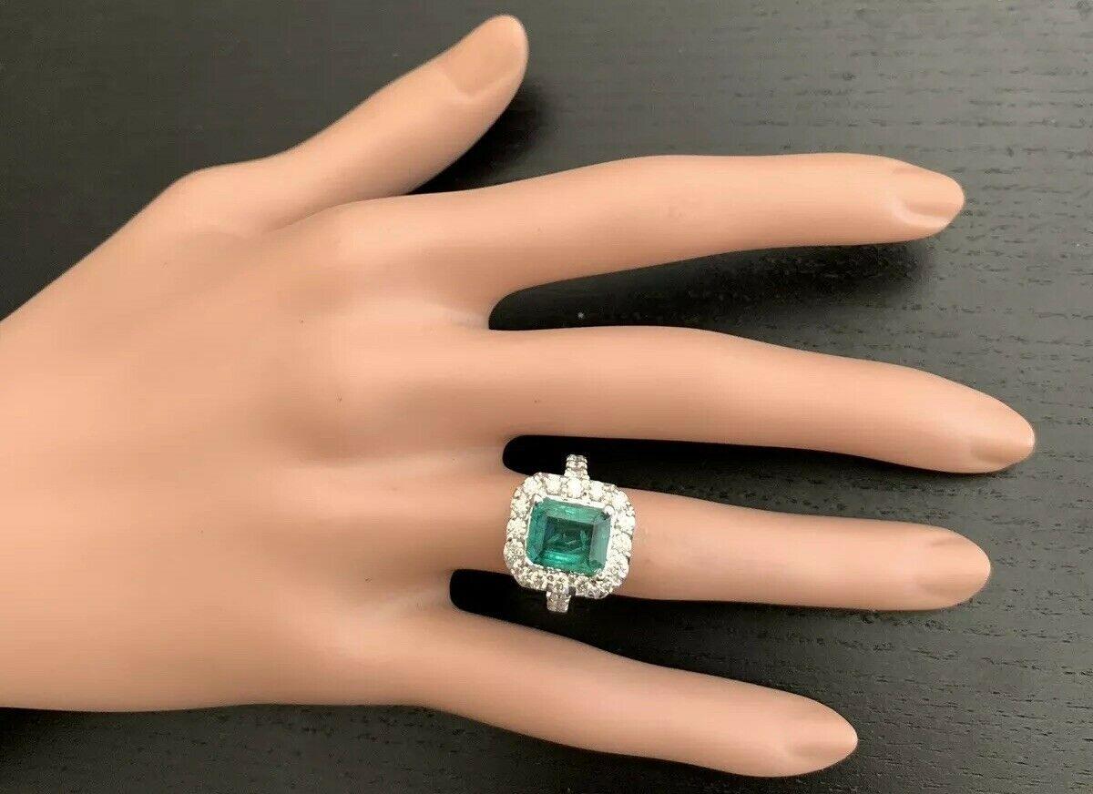 5.30 Carat Natural Emerald and Diamond 14 Karat Solid White Gold Ring For Sale 1