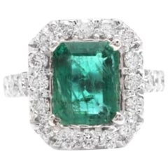 5.30 Carat Natural Emerald and Diamond 14 Karat Solid White Gold Ring