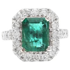 5.30 Carat Natural Emerald and Diamond 14 Karat Solid White Gold Ring