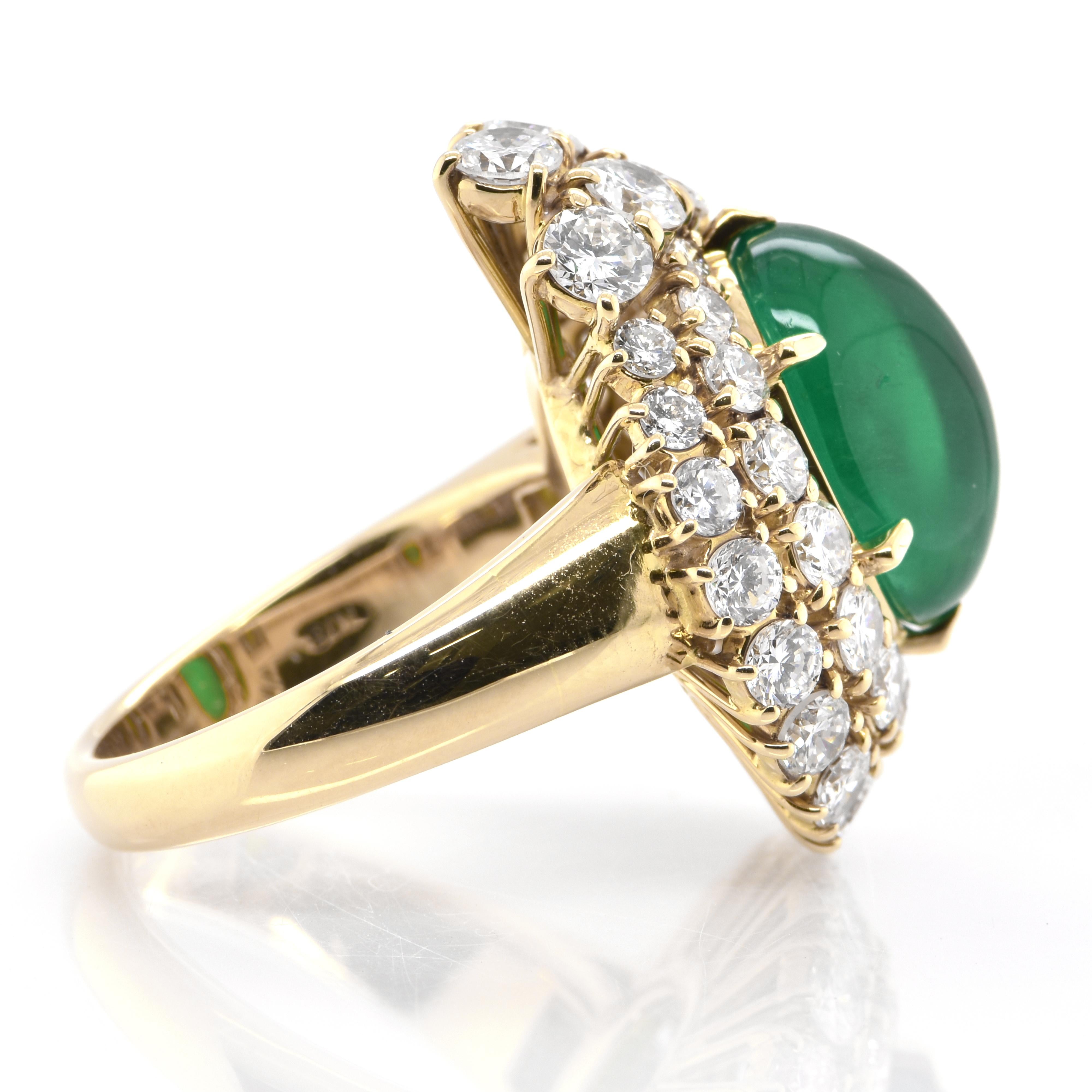 Women's 5.30 Carat Natural Emerald Cabochon and Diamond Ring Set in 18 Karat Gold