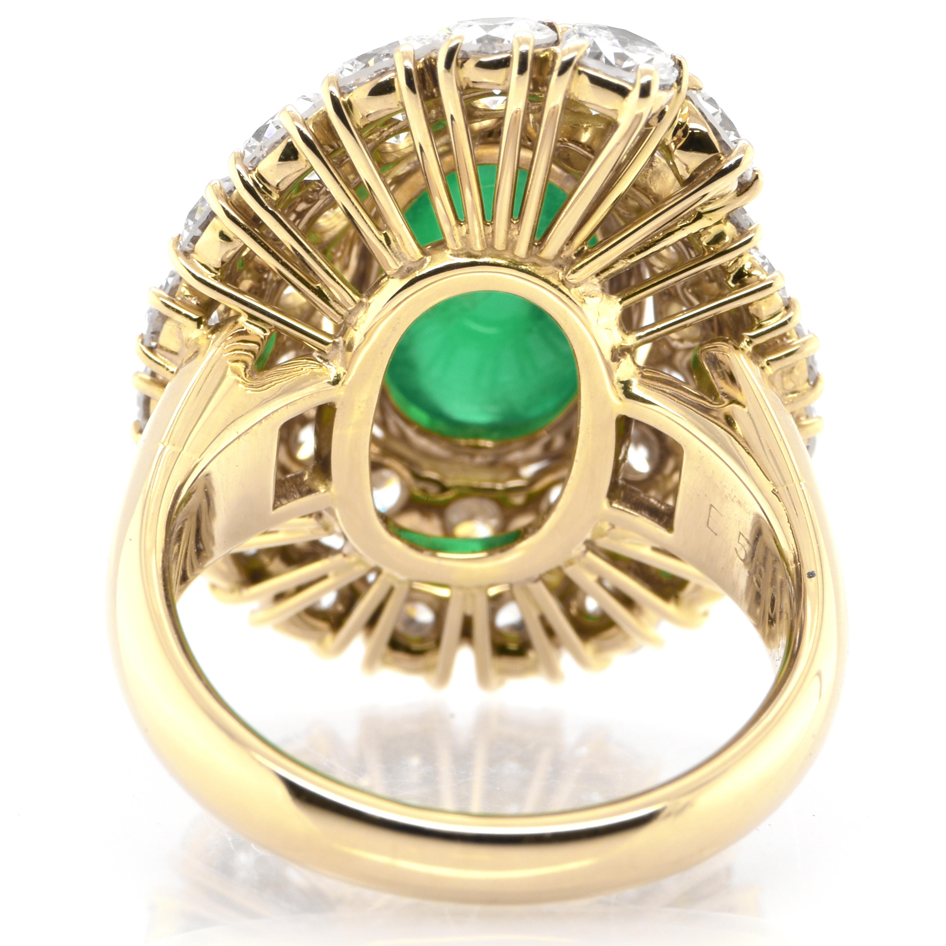 5.30 Carat Natural Emerald Cabochon and Diamond Ring Set in 18 Karat Gold 1