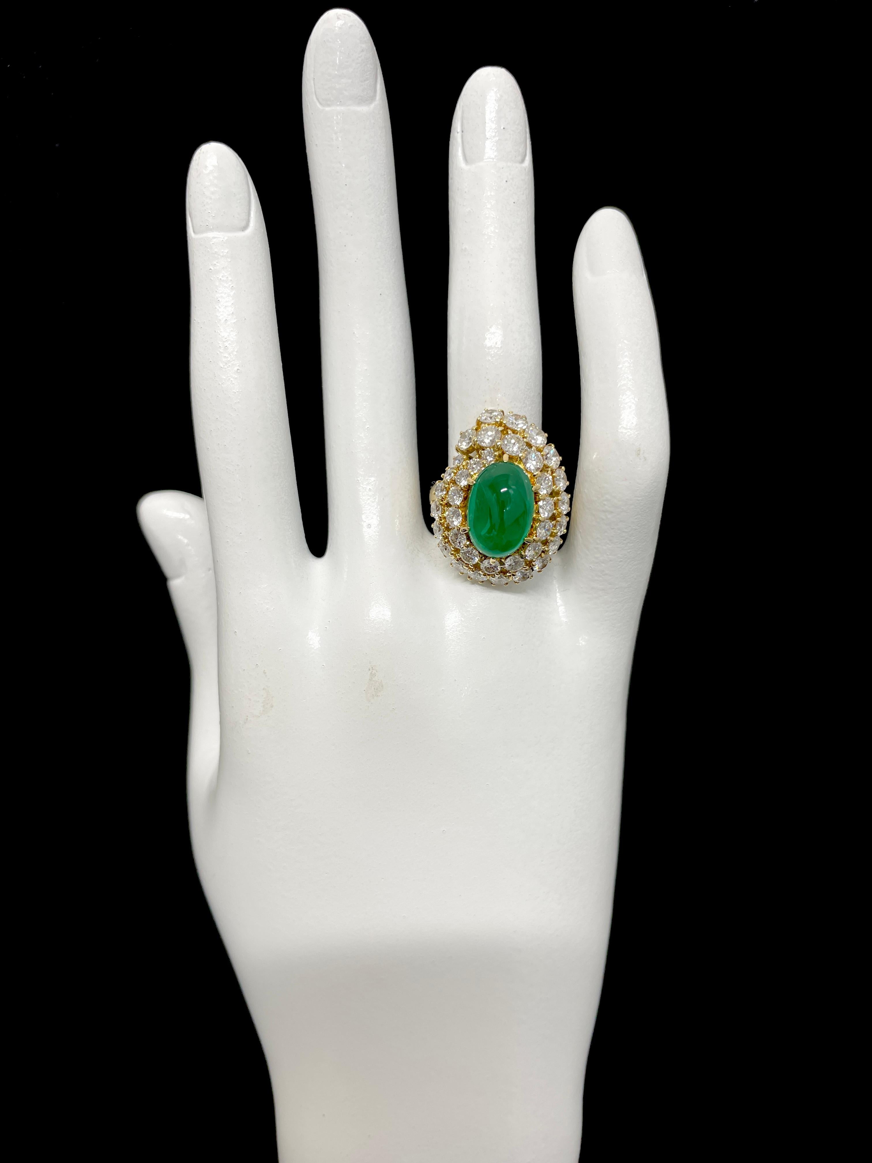 5.30 Carat Natural Emerald Cabochon and Diamond Ring Set in 18 Karat Gold 2