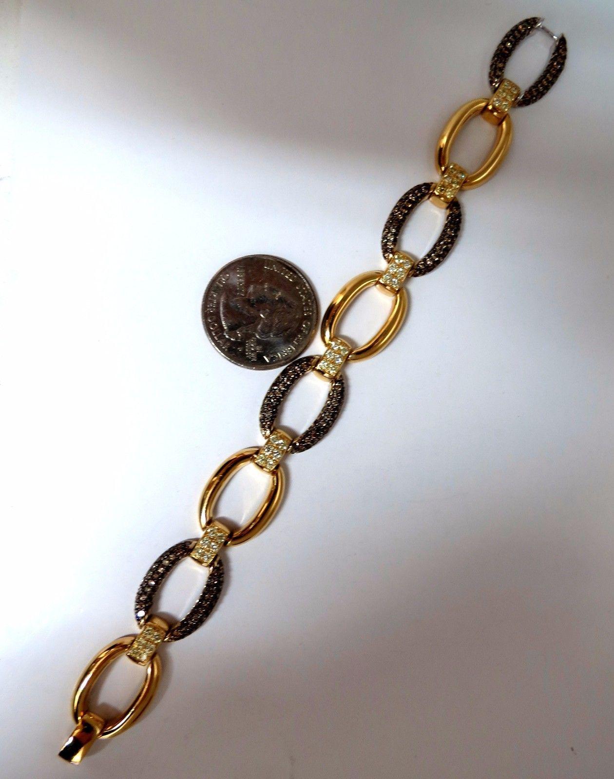 5.30 Carat Natural Fancy Yellow and Brown Diamond Link Bracelet 14 Karat In New Condition In New York, NY