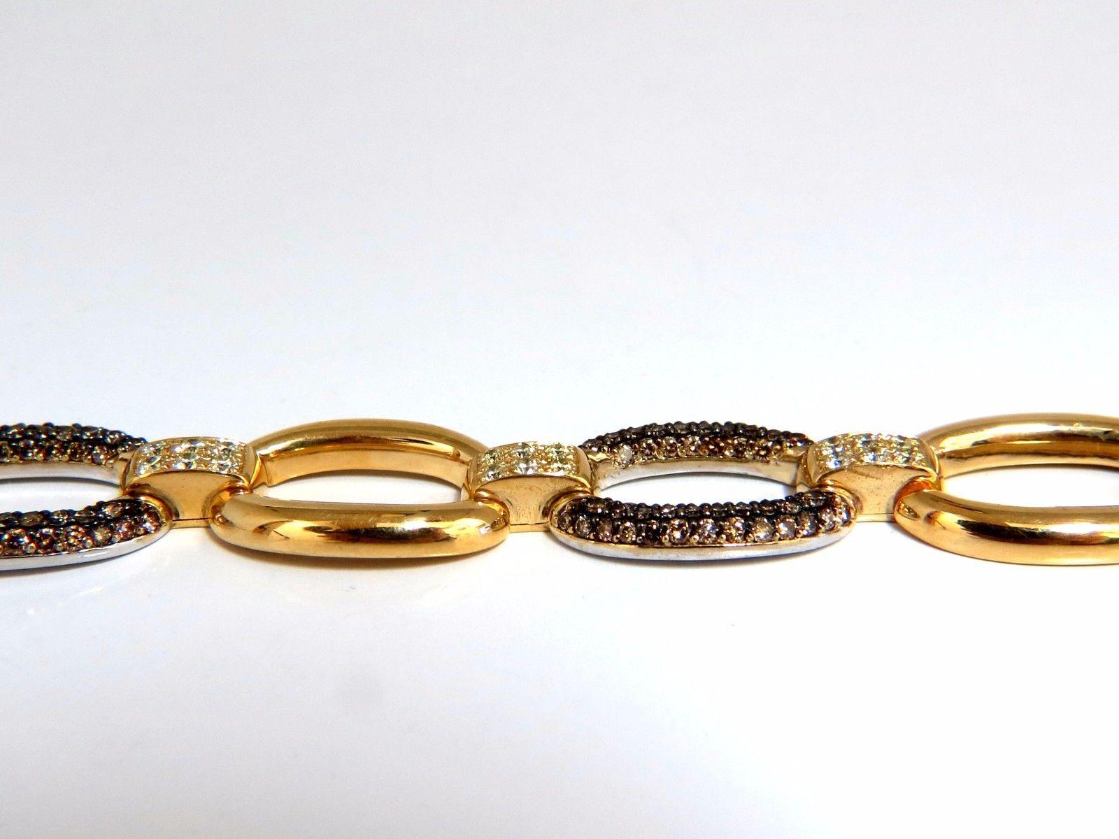 Women's or Men's 5.30 Carat Natural Fancy Yellow and Brown Diamond Link Bracelet 14 Karat