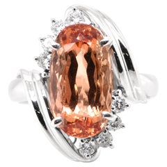 5.30 Carat Natural Imperial Topaz and Diamond Ring Set in Platinum