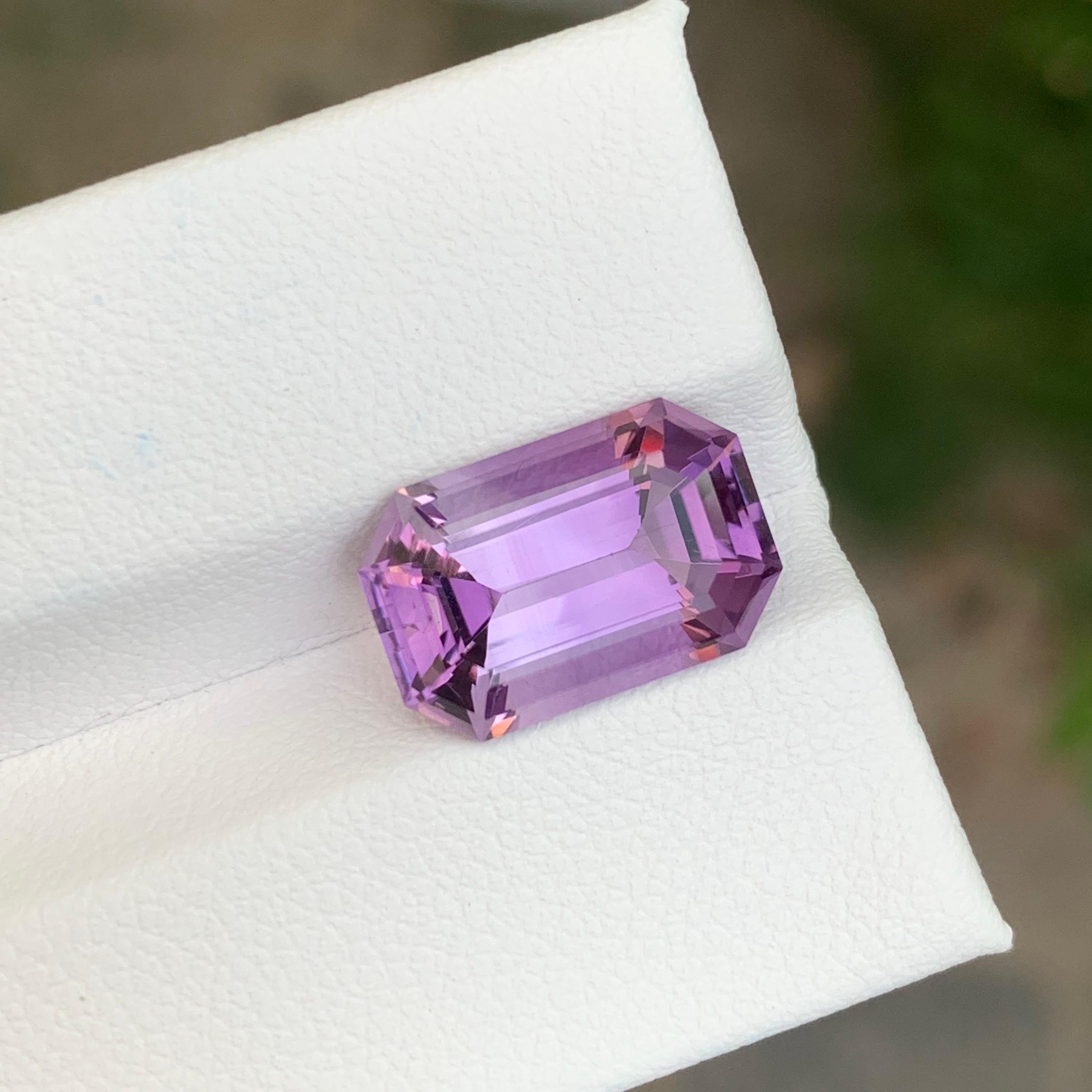 Arts and Crafts 5.30 Carat Natural Loose Amethyst Emerald Shape Gemstone For Sale