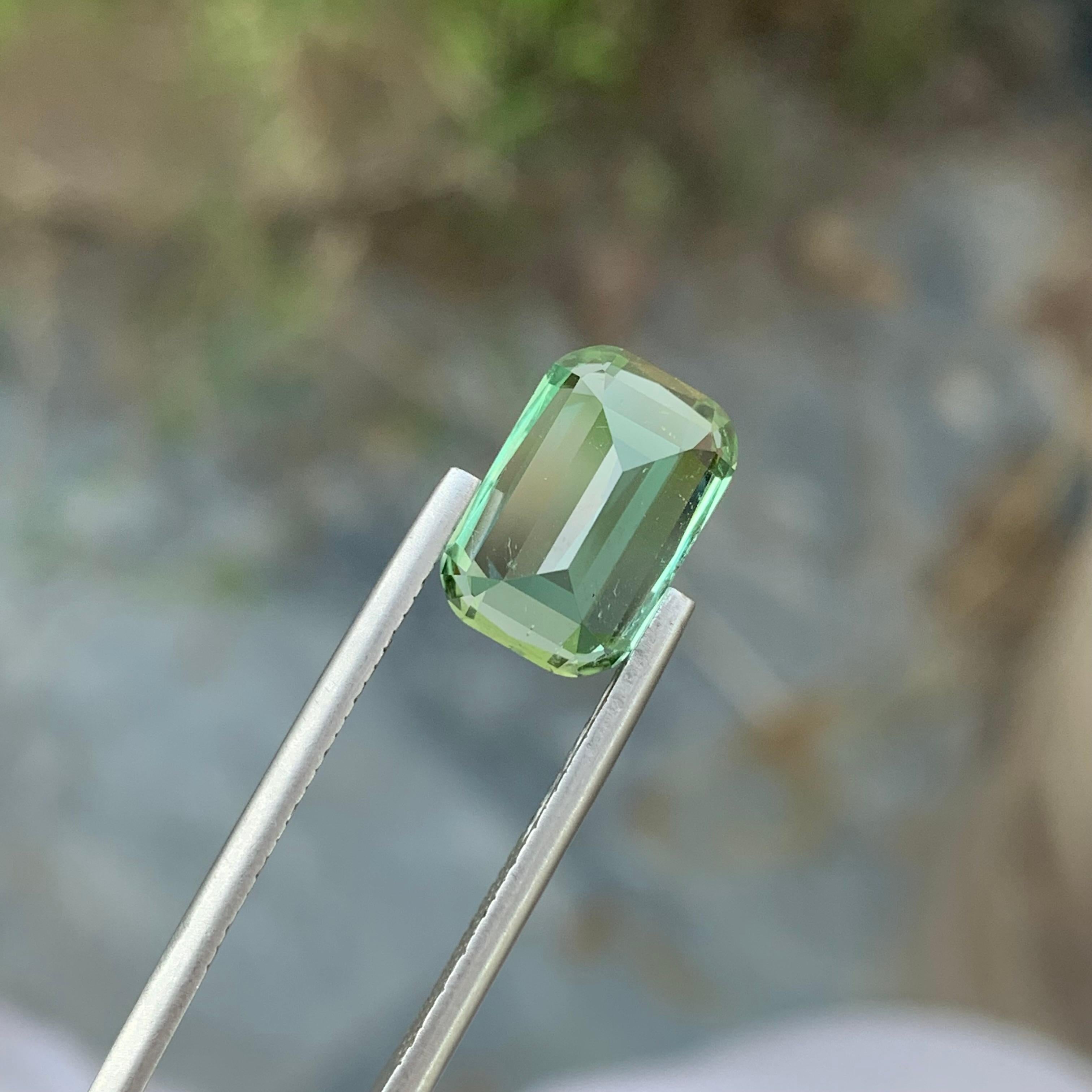 Top AAA 5.30 Carat Natural Loose Bright Mint Green Tourmaline Cushion Shape Gem  For Sale 7