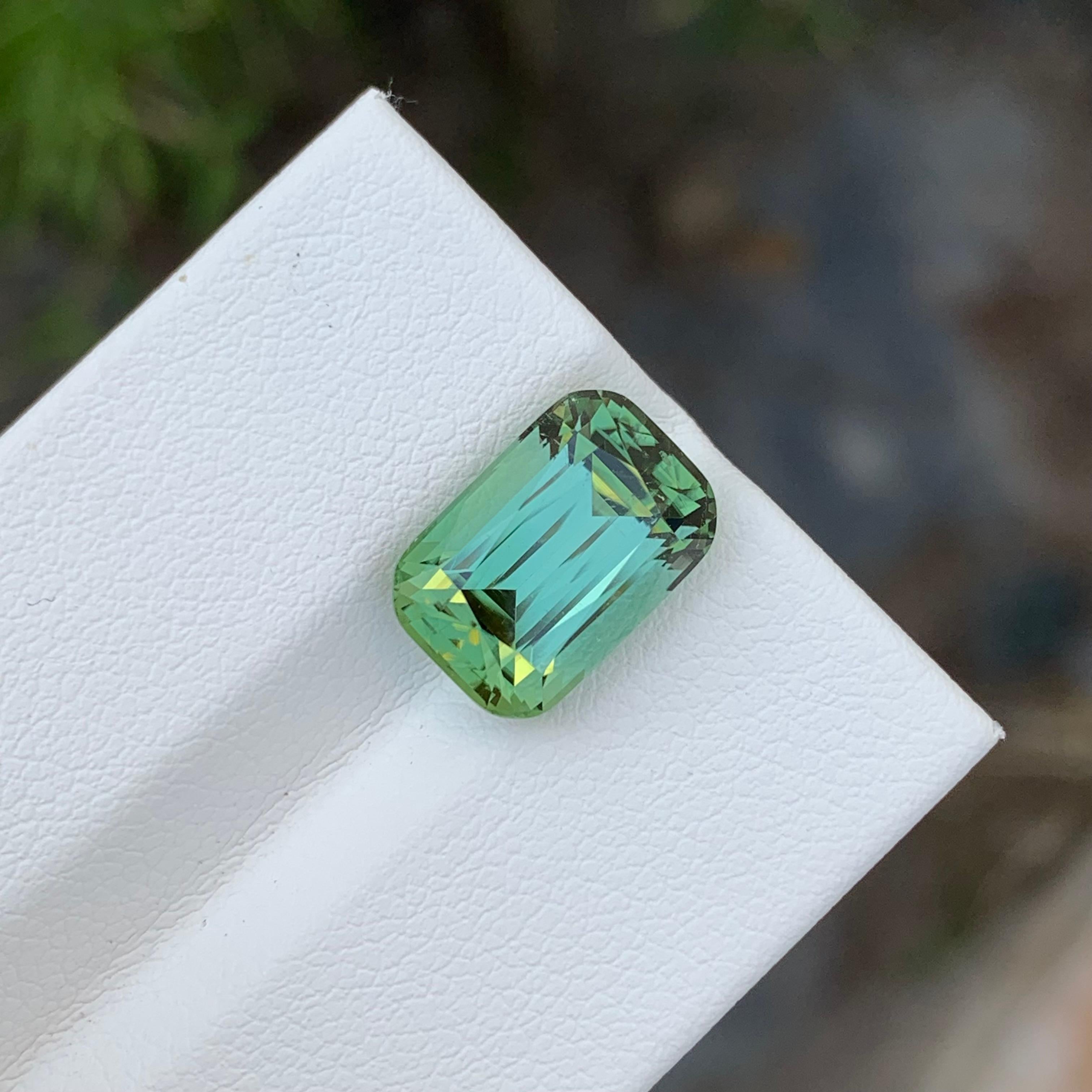 Cushion Cut Top AAA 5.30 Carat Natural Loose Bright Mint Green Tourmaline Cushion Shape Gem  For Sale