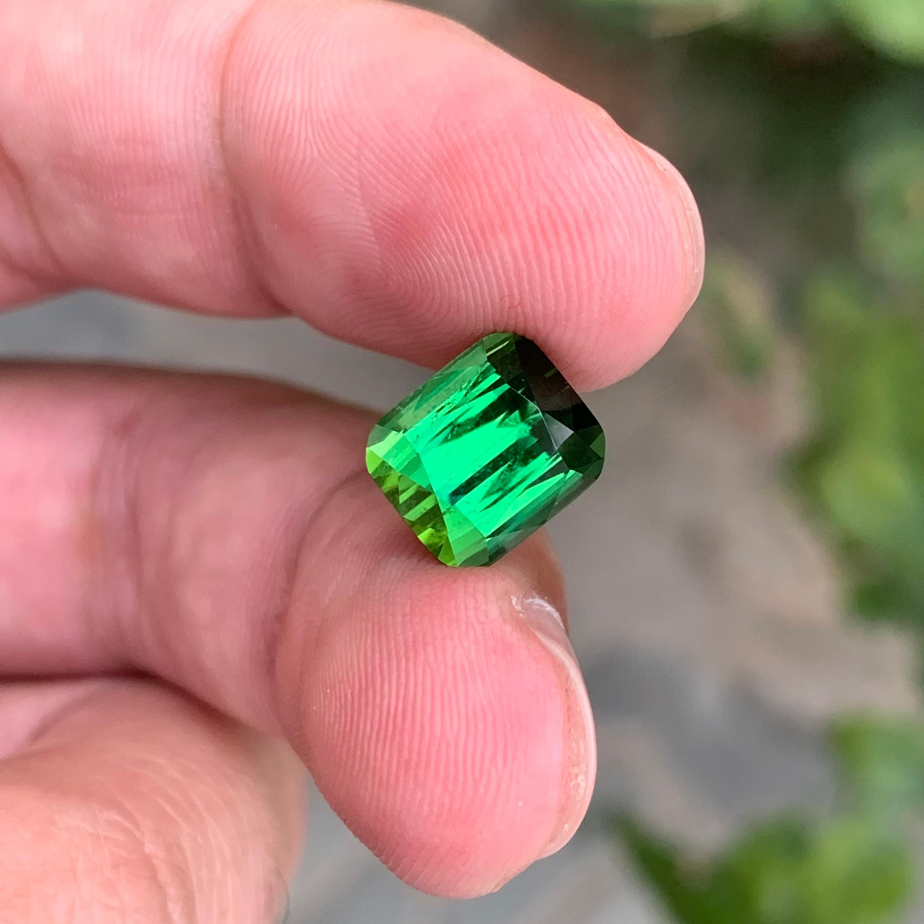 5.30 Carat Natural Loose Green Tourmaline Cushion Shape Gemstone (Tourmaline verte en forme de coussin) en vente 1