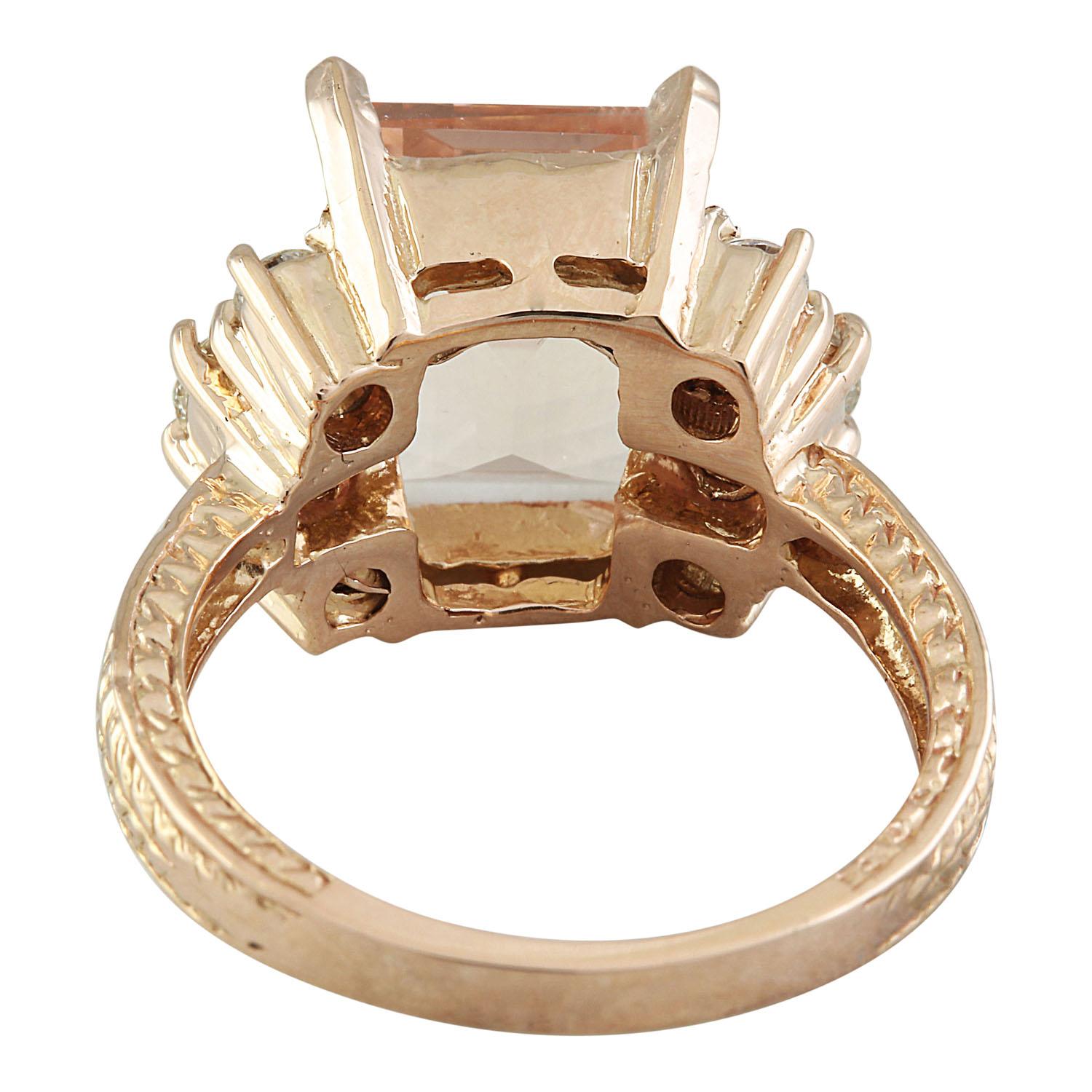 Emerald Cut 5.30 Carat Natural Morganite 14 Karat Solid Rose Gold Diamond Ring For Sale