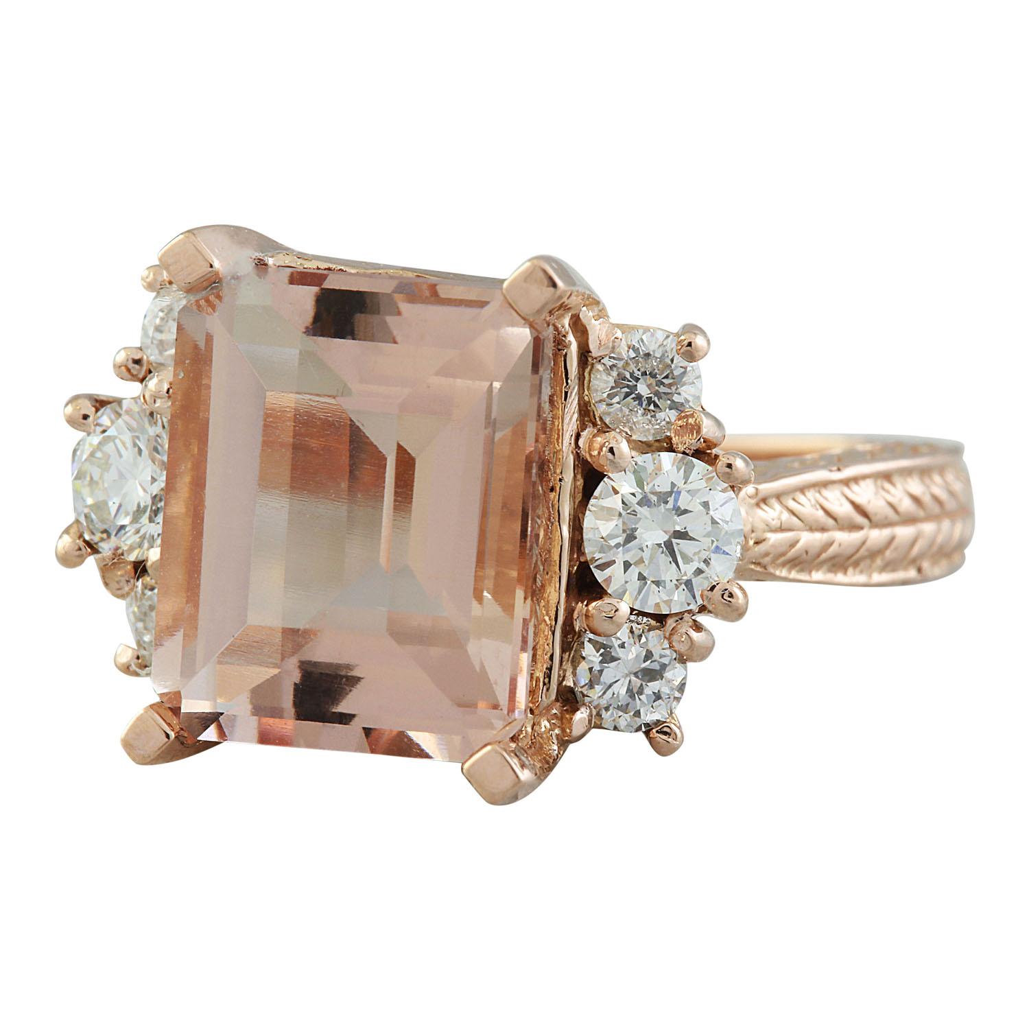 5.30 Carat Natural Morganite 14 Karat Solid Rose Gold Diamond Ring In New Condition For Sale In Los Angeles, CA