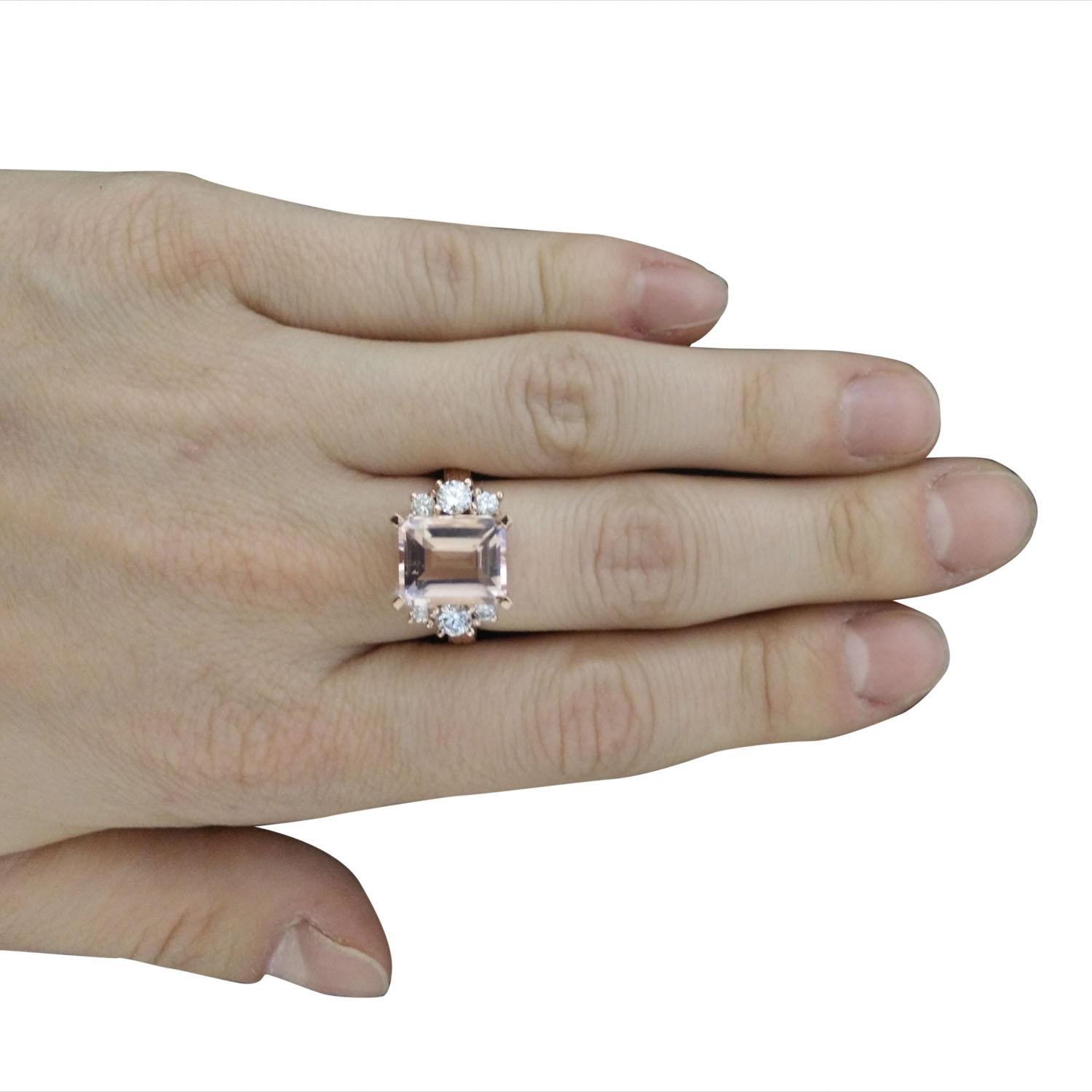 Women's 5.30 Carat Natural Morganite 14 Karat Solid Rose Gold Diamond Ring For Sale
