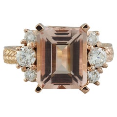 5.30 Carat Natural Morganite 14 Karat Solid Rose Gold Diamond Ring