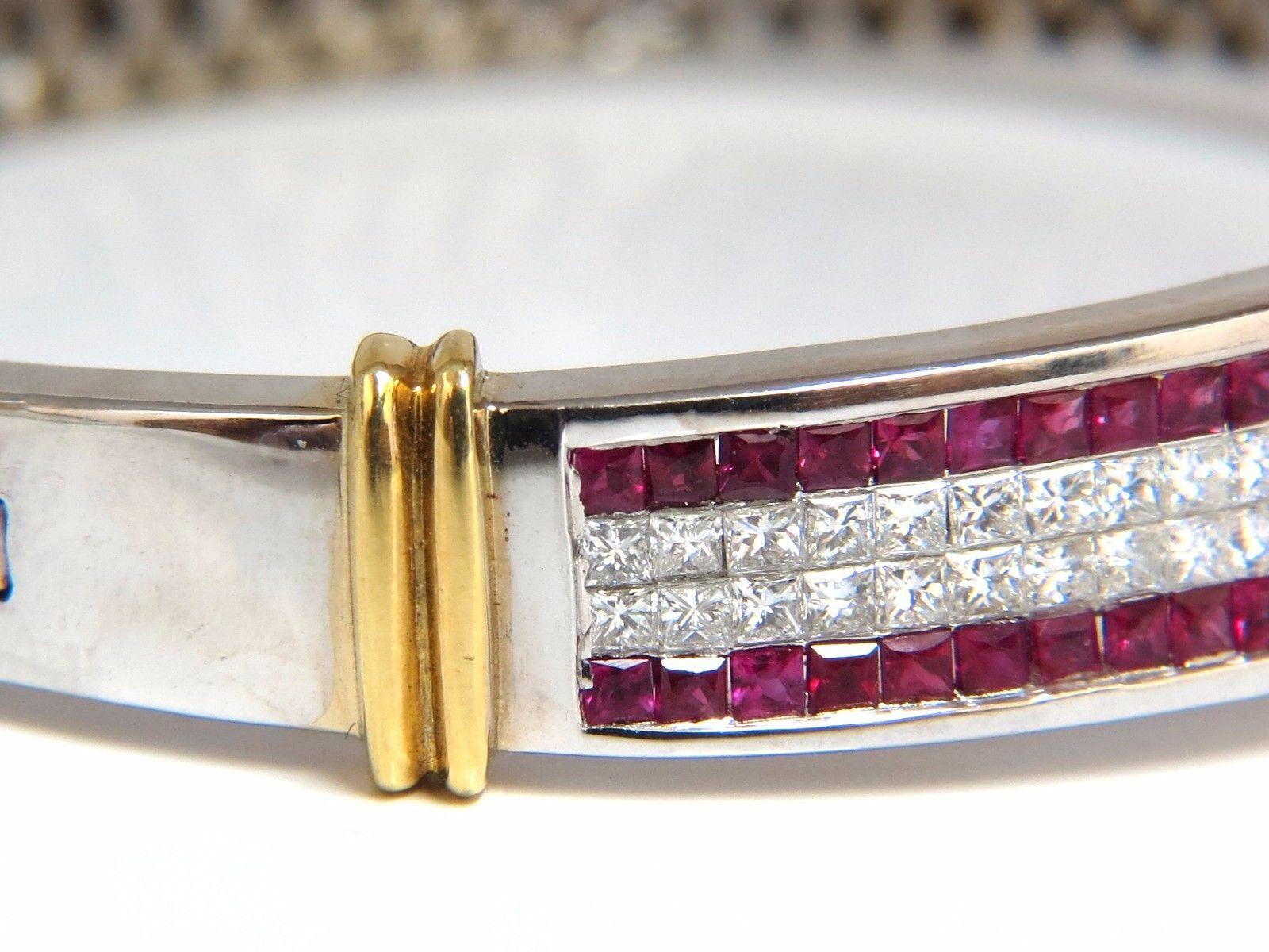 5.30 Carat Natural Princess Cut Ruby Diamonds Bangle Bracelet 18 Karat 2