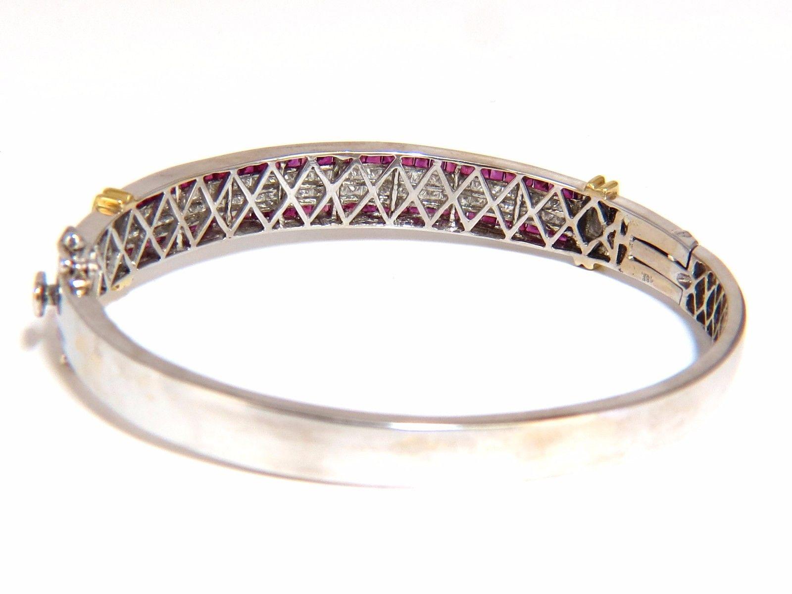 5.30 Carat Natural Princess Cut Ruby Diamonds Bangle Bracelet 18 Karat 3