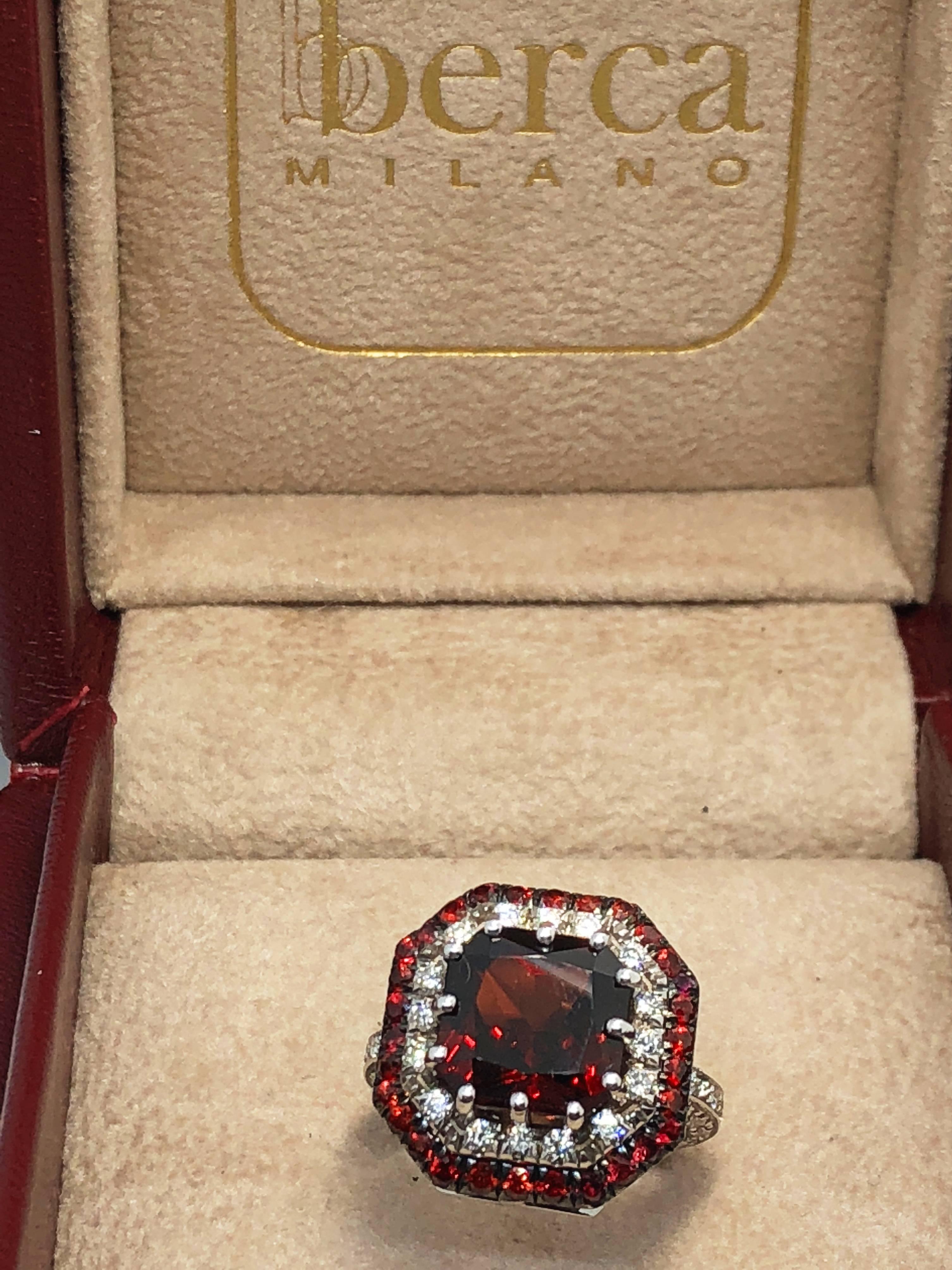 Berca 5.30 Kt Natural Red Spessartine Ruby White Diamond Setting Cocktail Ring In New Condition In Valenza, IT