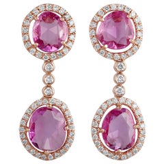 5,30 Karat  Ohrring aus 18 Karat Roségold mit rosa Saphiren und Diamanten besetzt