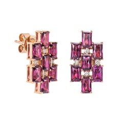 Sunita Nahata Rhodolite 5.30ct. Drop Earring in 18KRG with White Diamond.