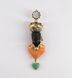 5.30 Carat Ruby Sapphire Topaz Coral Ebony Yellow Gold "Moor of Venice" Pendant