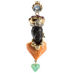 5.30 Carat Ruby Sapphire Topaz Coral Ebony Yellow Gold "Moor of Venice" Pendant
