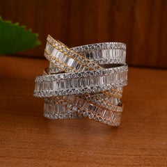 5,30 Carati SI/H Baguette Round Diamond Wrap Ring 14 Karat Yellow White Gold