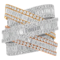 5,30 Carati SI/H Baguette Round Diamond Wrap Ring 14 Karat Yellow White Gold