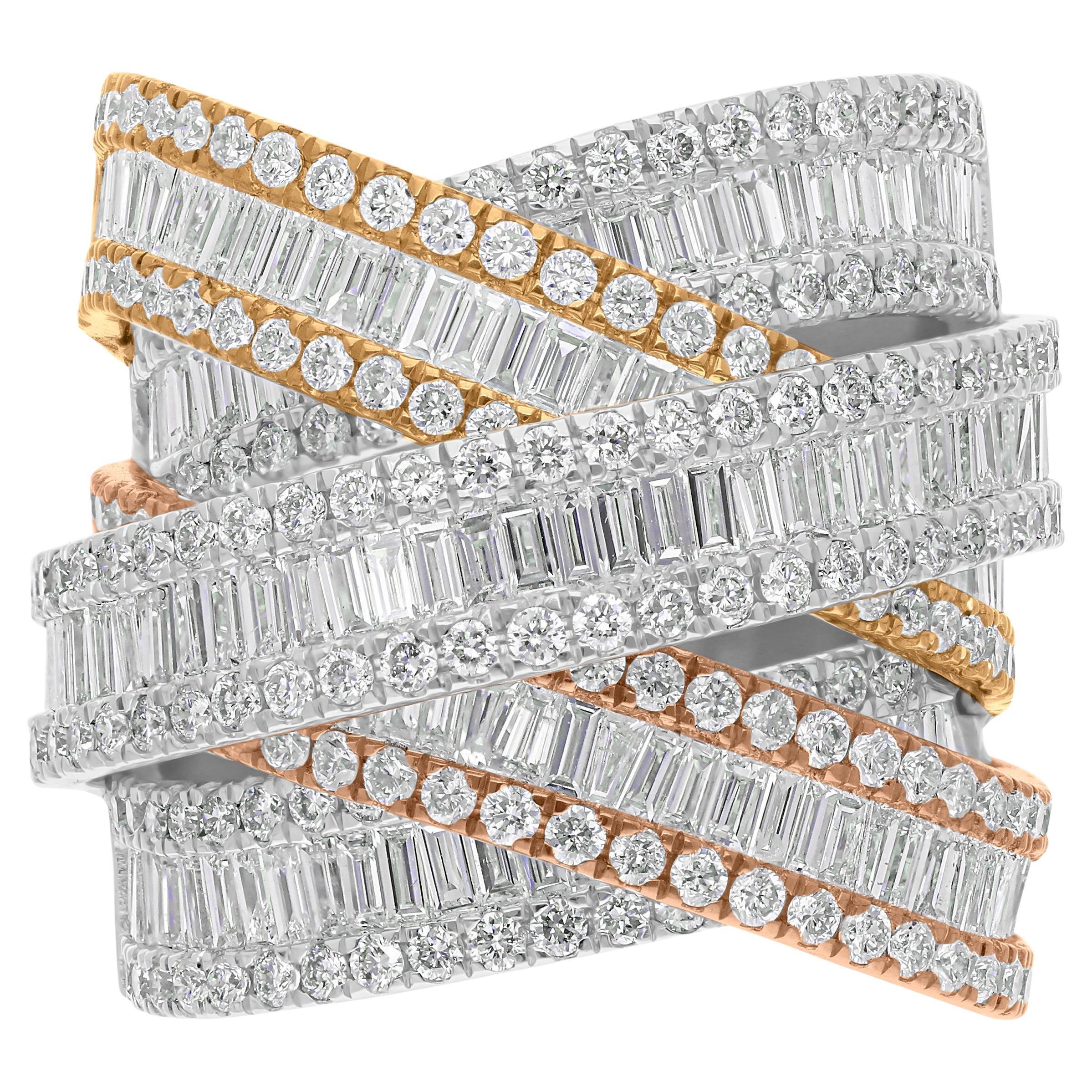 5.30 Carat SI/H Baguette Round Diamond Wrap Ring 18 Karat Yellow White Gold