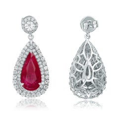 5.30 Carat Total Weight, GIA Certified Ruby & Diamond Dangle Earrings 18K