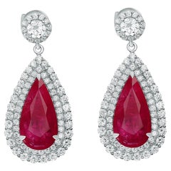5.30 Carat Total Weight, GIA Certified Ruby 
Diamond Dangle Earrings 18K