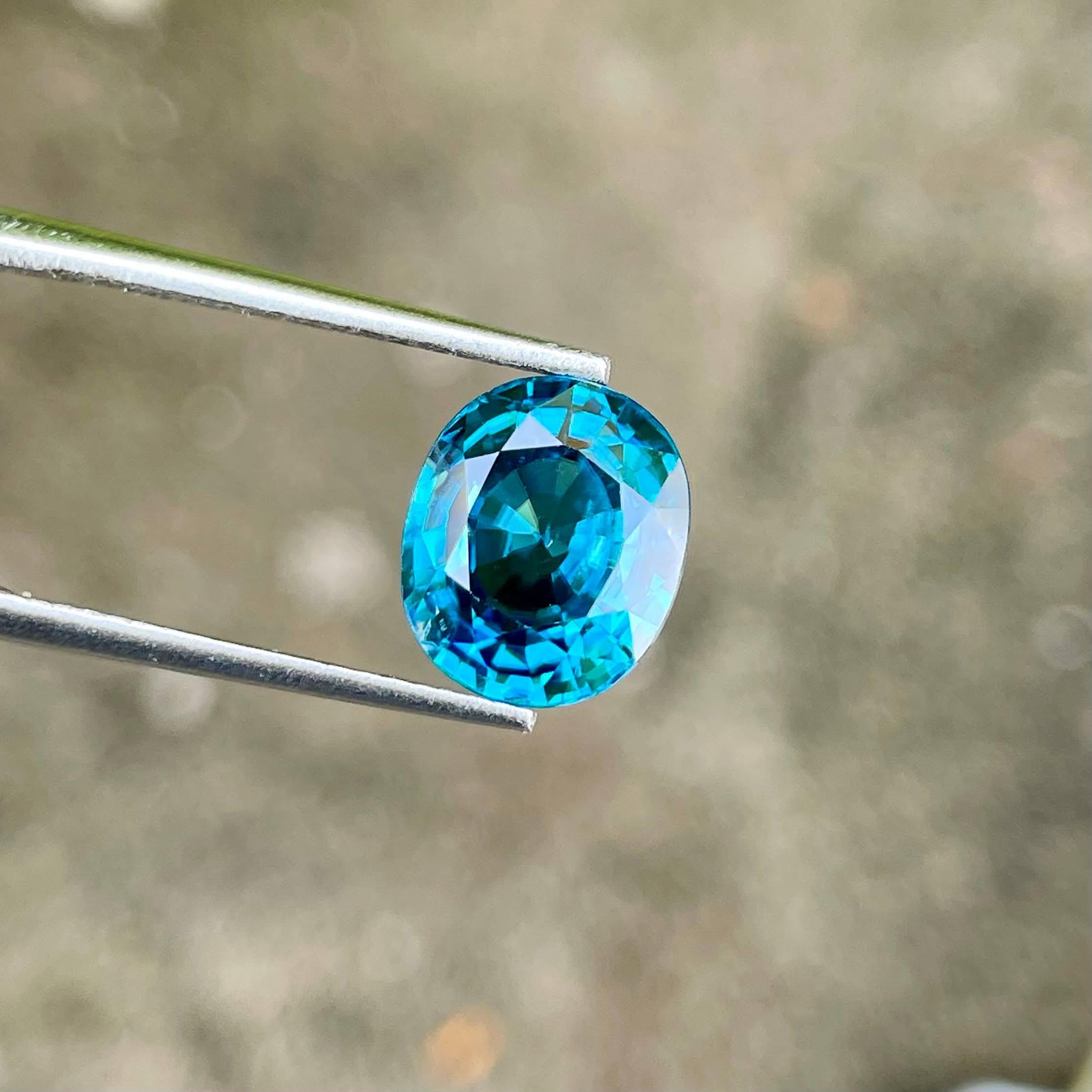 Modern 5.30 carats Blue Zircon Stone Oval Cut Natural Cambodian Gemstone For Sale