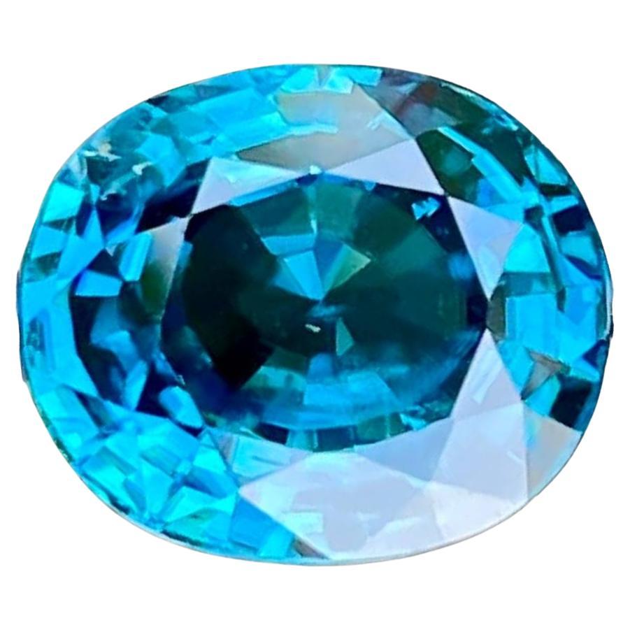 5.30 carats Blue Zircon Stone Oval Cut Natural Cambodian Gemstone