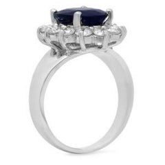 5.30 Carat Exquisite Natural Blue Sapphire and Diamond 14 Karat Solid White Gold