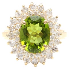 5.30 Carats Impressive Natural Peridot and Diamond 14K Yellow Gold Ring