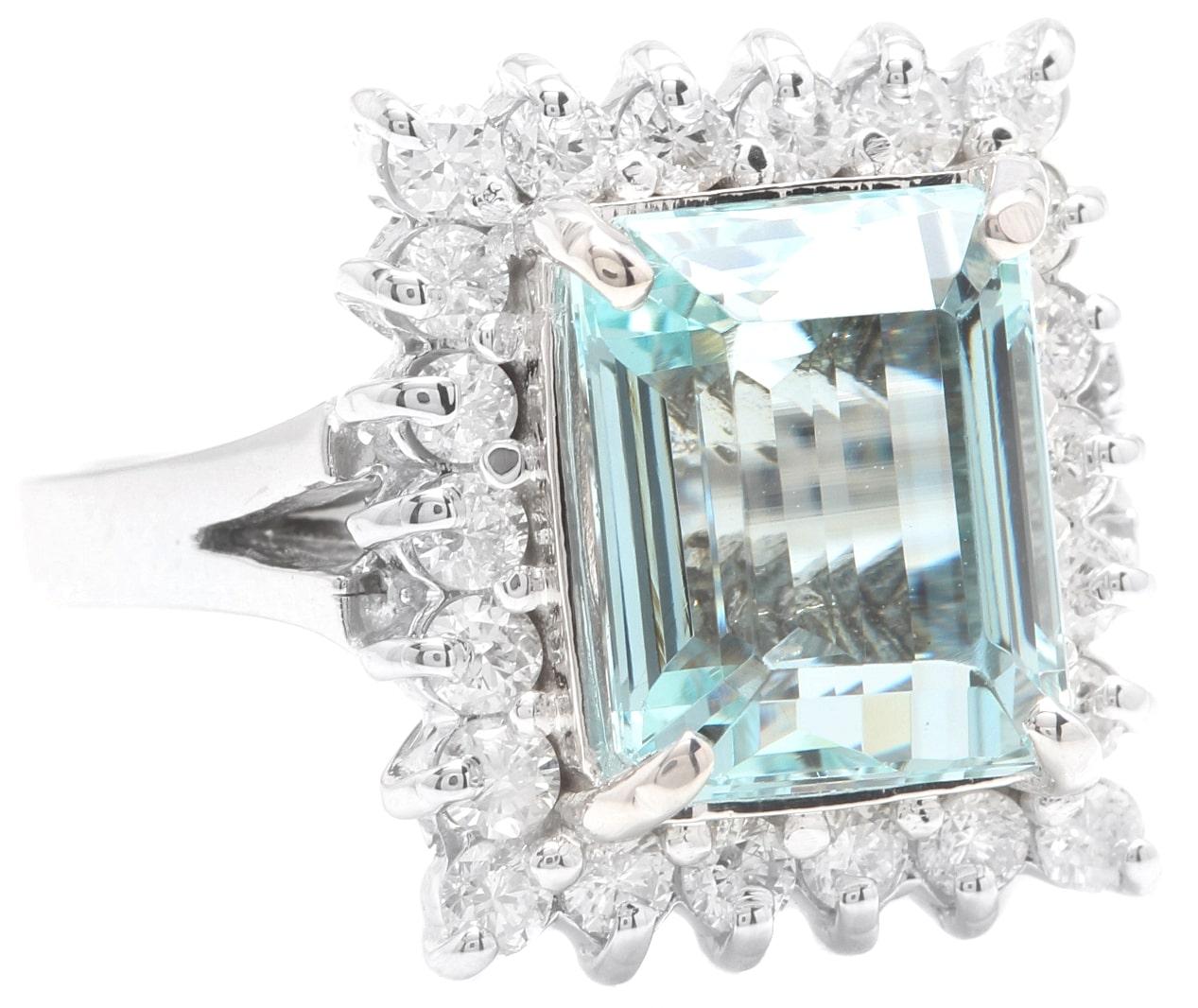 5.30 Carats Natural Aquamarine and Diamond 14K Solid White Gold Ring

Suggested Replacement Value: Approx. $5,500.00

Total Natural Emerald Cut Aquamarine Weights: Approx. 4.50 Carats 

Aquamarine Measures: Approx. 11 x 10mm

Aquamarine Treatment: