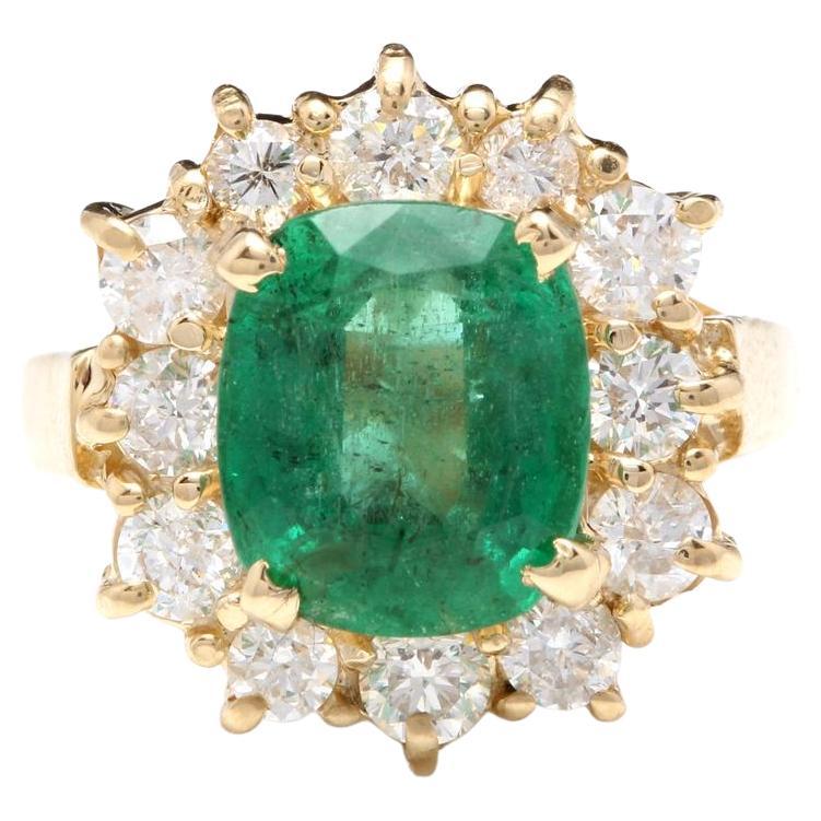 5.30 Carats Natural Emerald and Diamond 14K Solid Yellow Gold Ring For Sale