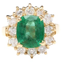 5.30 Carats Natural Emerald and Diamond 14K Solid Yellow Gold Ring