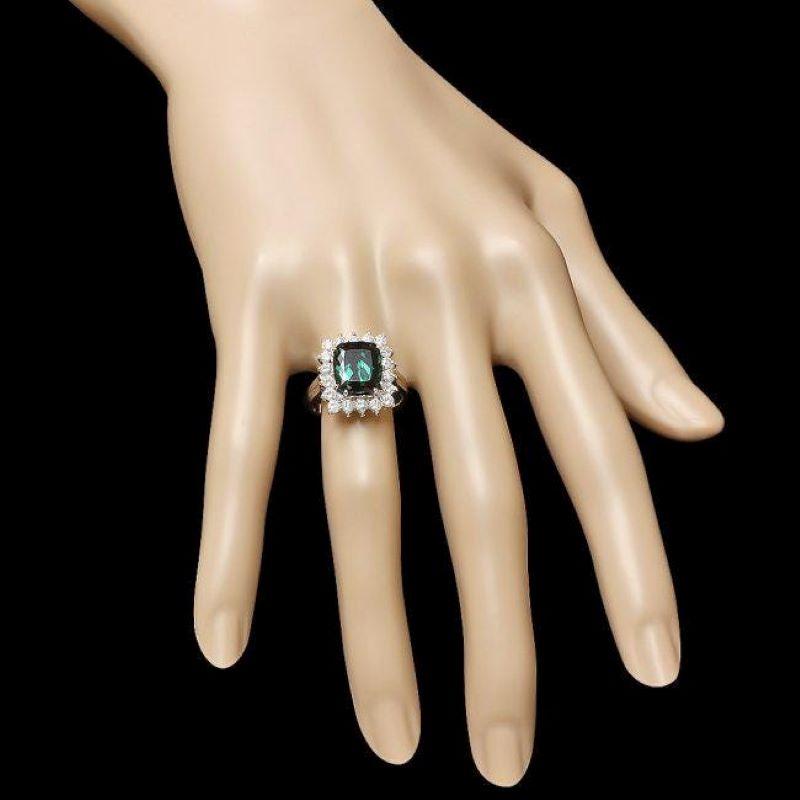 5.30 Carats Natural Green Tourmaline and Diamond 14K Solid White Gold Ring In New Condition For Sale In Los Angeles, CA