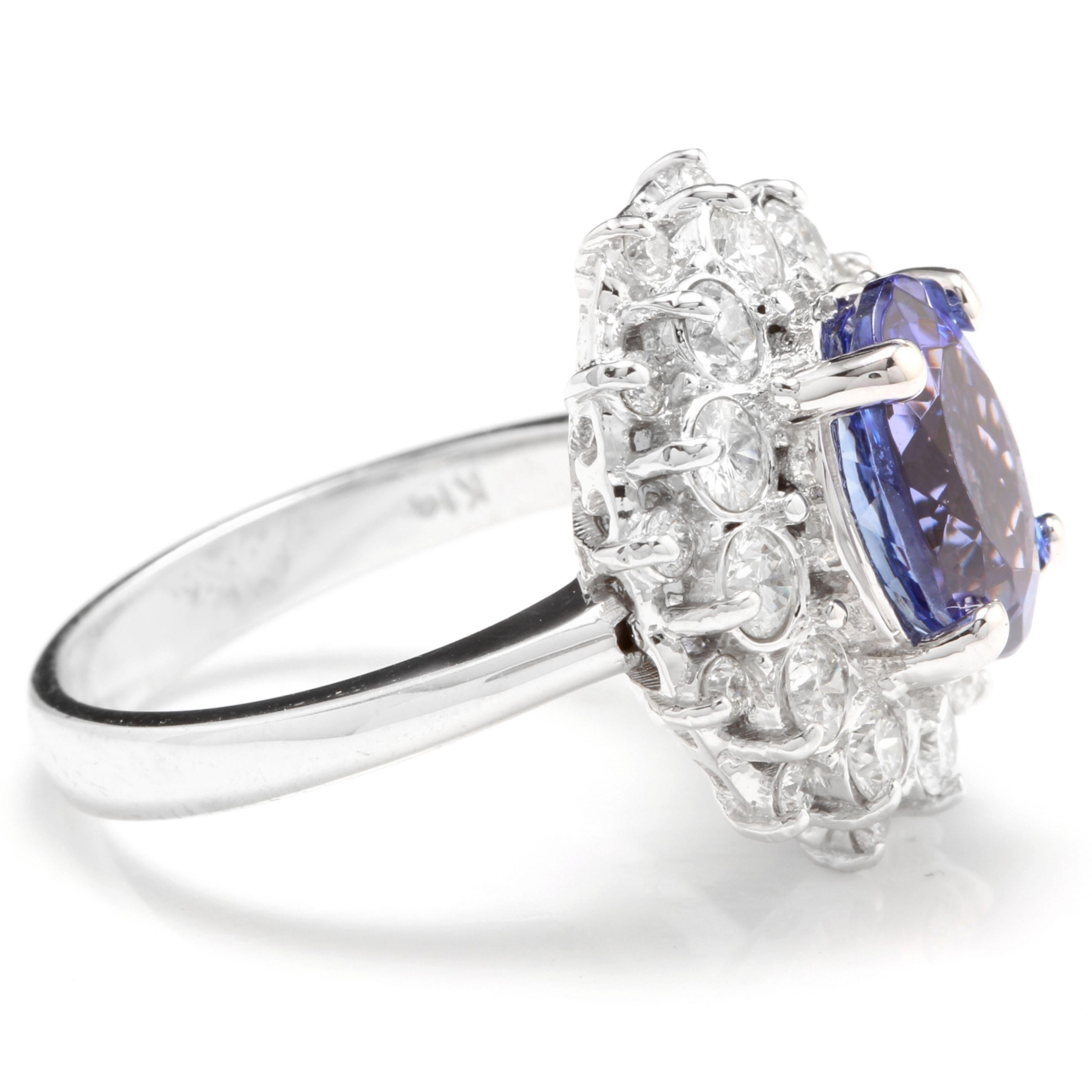 Rose Cut 5.30 Carat Natural Tanzanite and Diamond 14 Karat Solid White Gold Ring For Sale