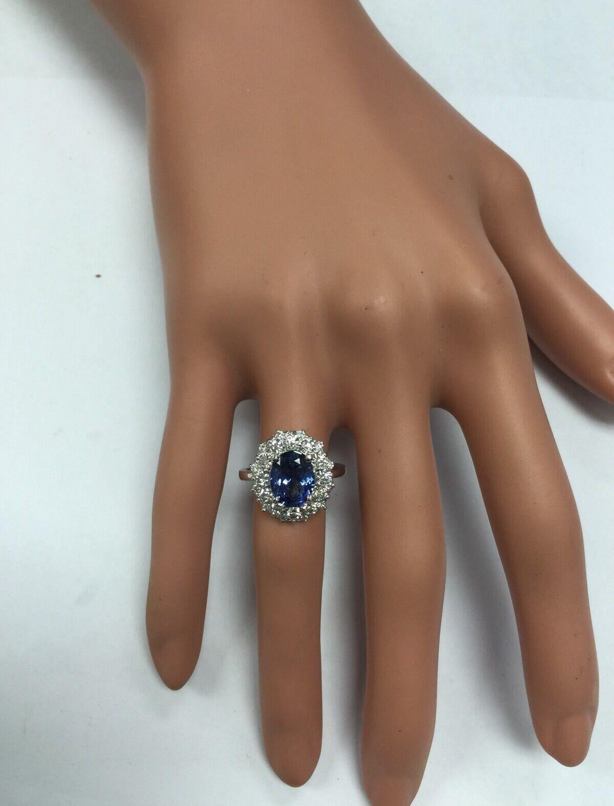Women's 5.30 Carat Natural Tanzanite and Diamond 14 Karat Solid White Gold Ring For Sale