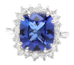 Bague en or blanc massif 14 carats avec tanzanite naturelle de 5,30 carats et diamants