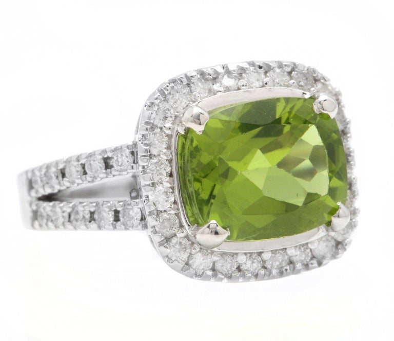 5.30 Carats Natural Very Nice Looking Peridot and Diamond 14k Solid