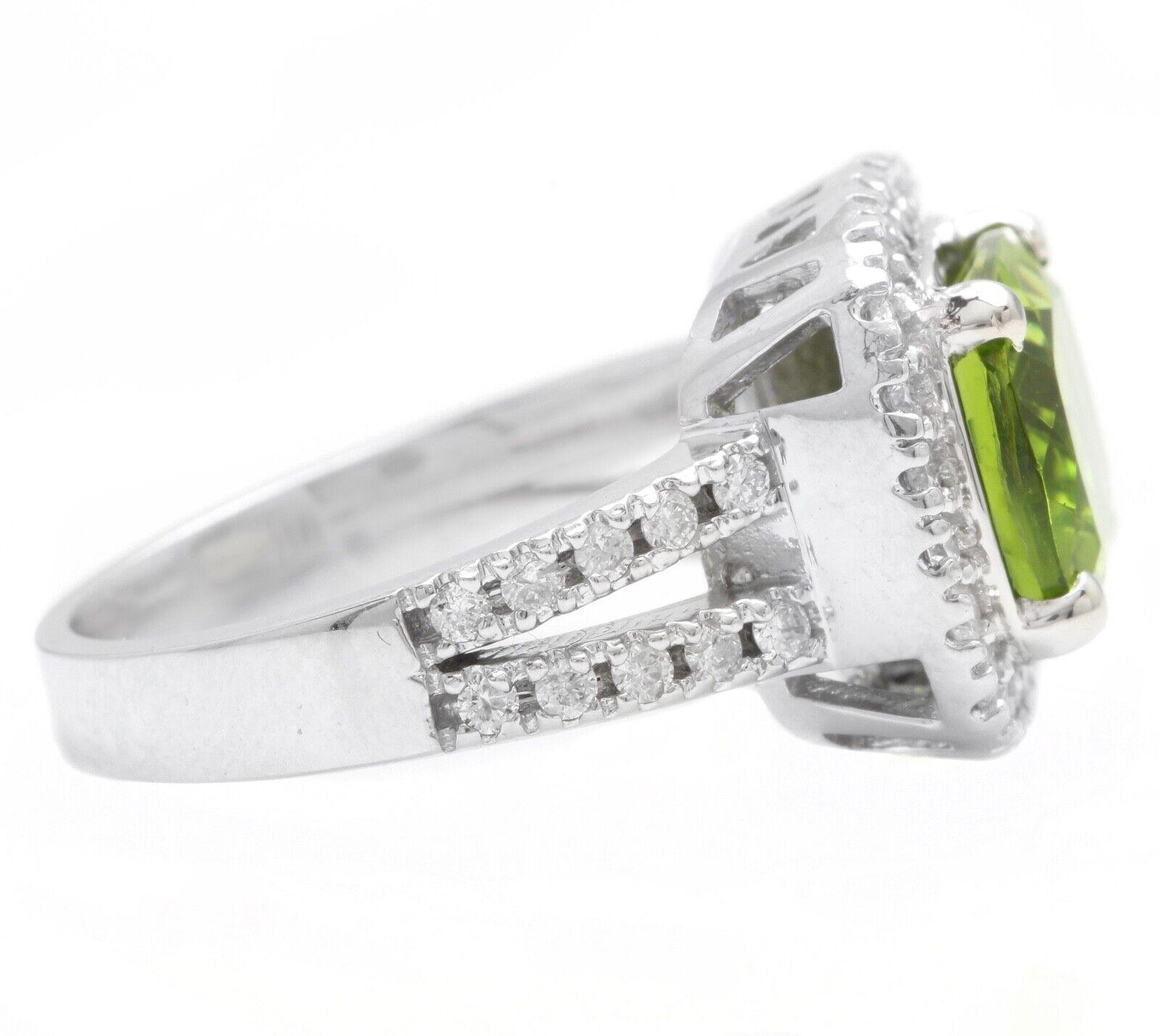 Mixed Cut 5.30 Carats Natural Very Nice Looking Peridot and Diamond 14k Solid White Gold For Sale