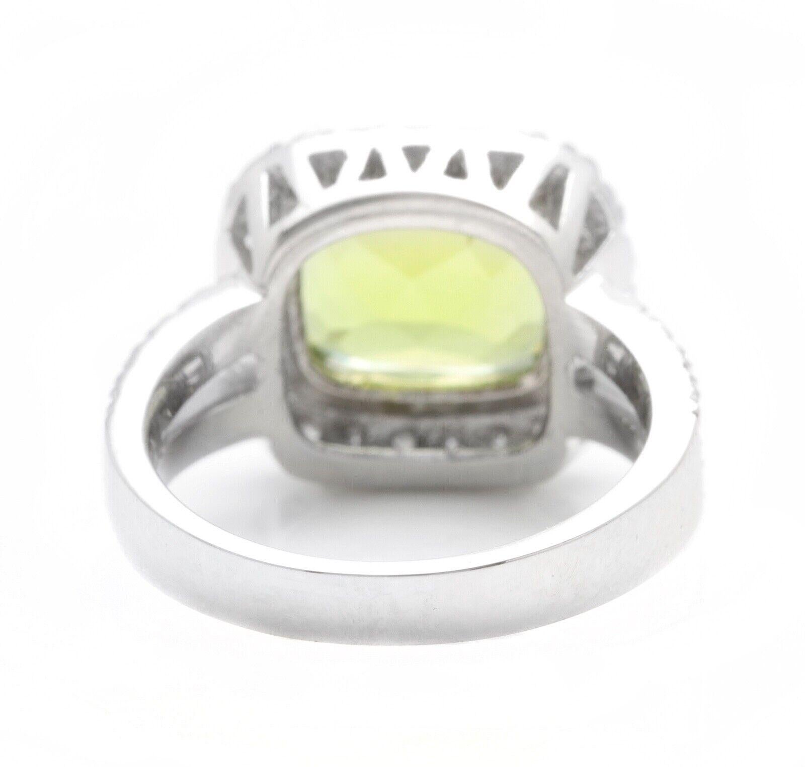 5.30 Carats Natural Very Nice Looking Peridot and Diamond 14k Solid White Gold In New Condition For Sale In Los Angeles, CA
